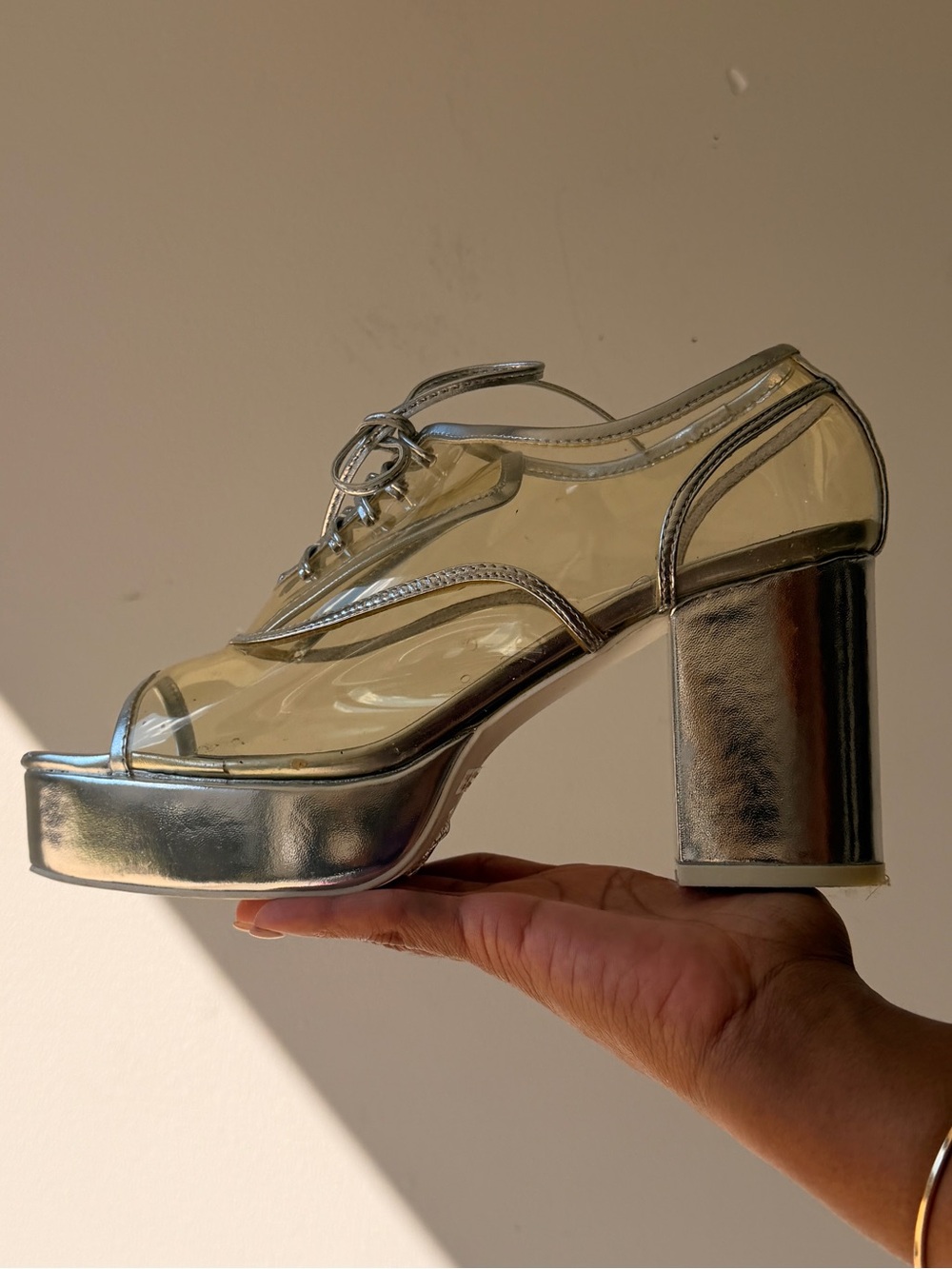 Jeffrey Campbell Silver Clear PVC Lace-Up Platform Sandals - Picture 7 of 10